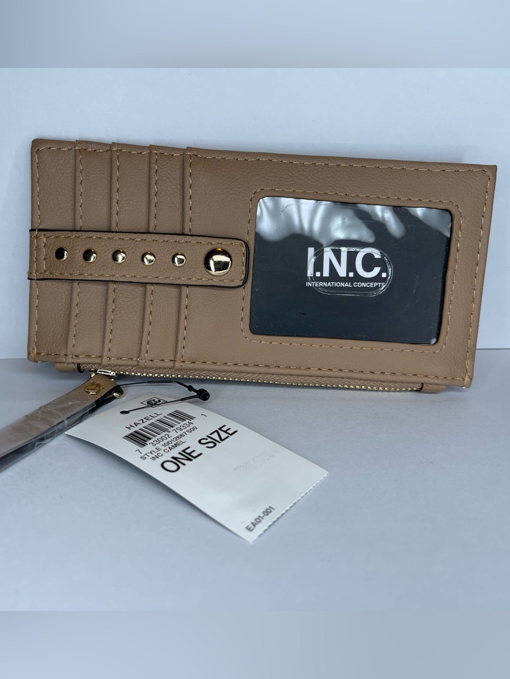 🤎 NWT INC Hazell Camel Studded Card Case Wallet ID Holder Gold Tone 🤎